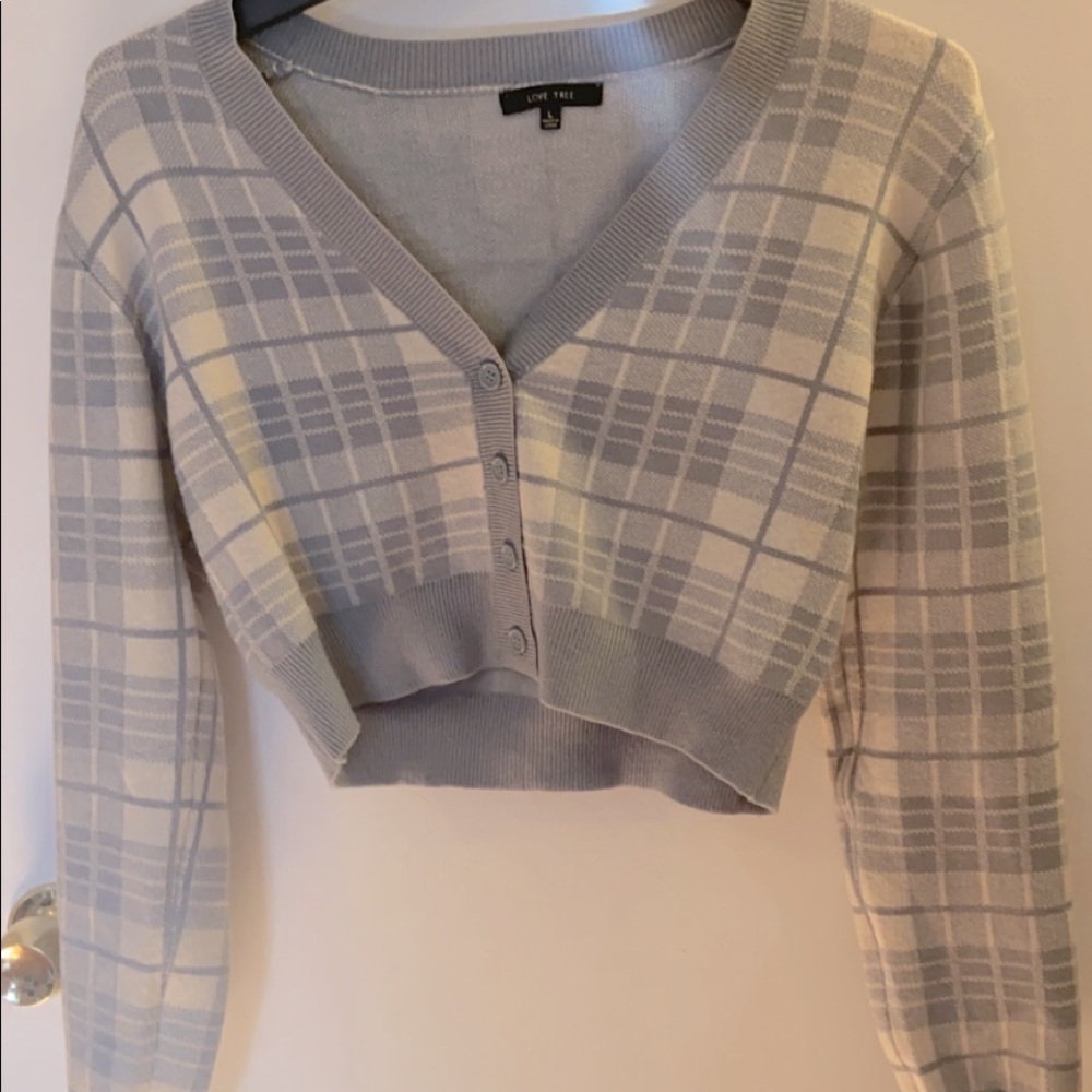 Love tree plaid cropped cardigan